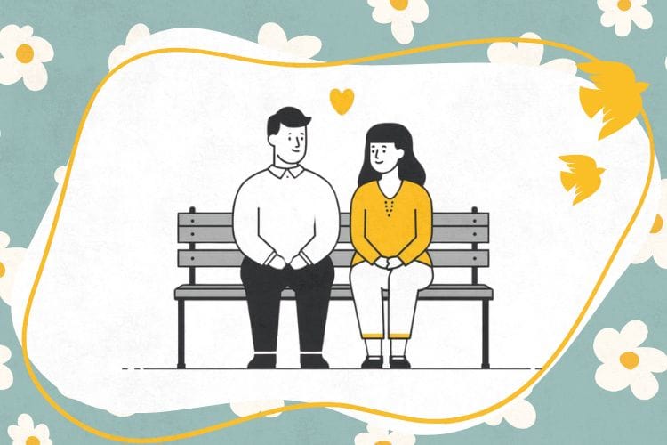 お互いの違いを理解し、静かに寄り添うINTJ彼氏と彼女のイラスト。言葉はなくても信頼し合っている穏やかな関係性。