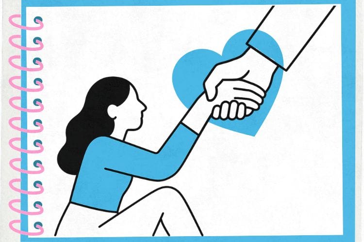 転んだ女性に無言で手を差し伸べる男性の手のアップイラスト。INTJ彼氏の行動による愛情表現とトラブル時の冷静な対応。